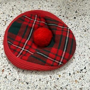 Red green tartan holiday plaid flat hat wool Fails worth Christmas